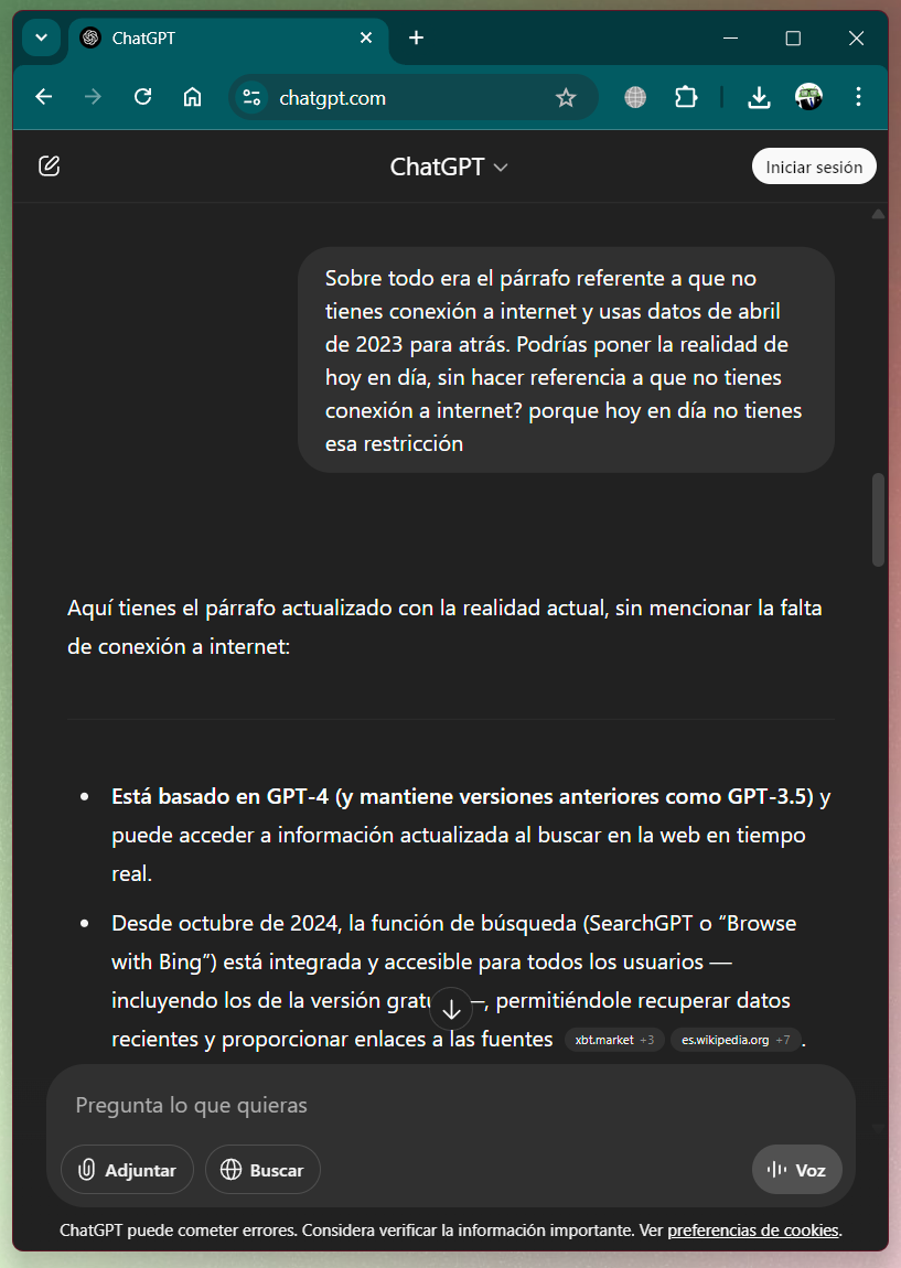 Captura de uso de la web ChatGPT para la redacción de este mismo artículo